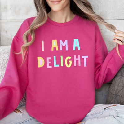 I Am A Delight Sweatshirt Positive Humor Sarcastic Mental Health Message Lighthearted Feel Good Everyday Wear