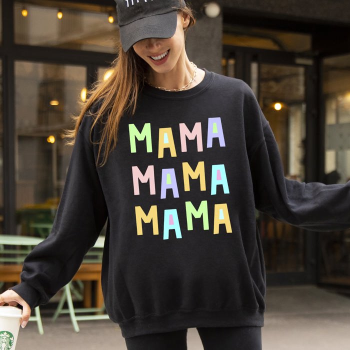 Mama Mama Mama Positivity Sarcastic Mental Health Colorful Pastel Crewneck Sweatshirt