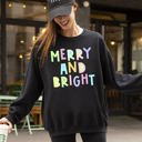 Large Black Merry And Bright Christmas Pastel Positive Sarcastic Mom Gift Mental Health Support Sweatshirt