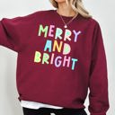 Large Maroon Merry And Bright Christmas Pastel Positive Sarcastic Mom Gift Mental Health Support Sweatshirt