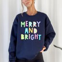 XXXL Navy Merry And Bright Christmas Pastel Positive Sarcastic Mom Gift Mental Health Support Sweatshirt