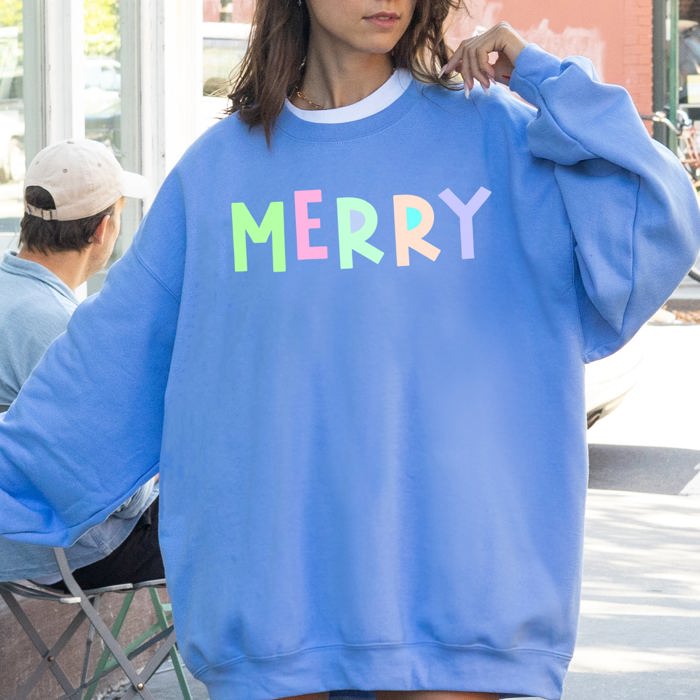 Merry Positivity Sarcastic Mental Health Graphic Bold Statement Crewneck Sweatshirt