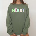 Large Military Green Merry Positivity Sarcastic Mental Health Graphic Bold Statement Crewneck Sweatshirt