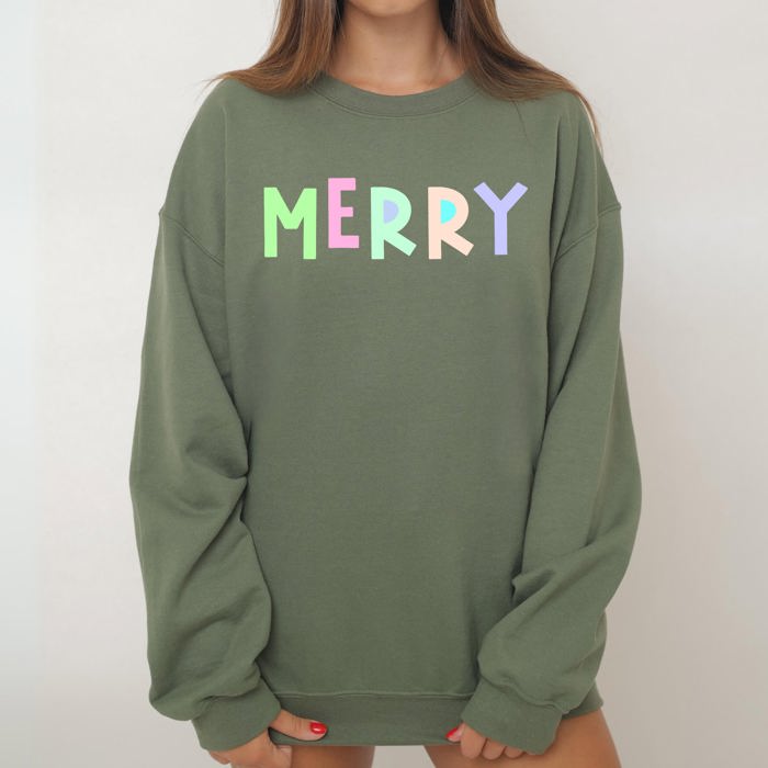 Merry Positivity Sarcastic Mental Health Graphic Bold Statement Crewneck Sweatshirt