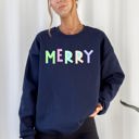 XL Navy Merry Positivity Sarcastic Mental Health Graphic Bold Statement Crewneck Sweatshirt