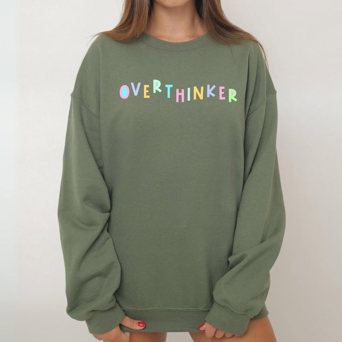 Overthinker Positivity Sarcastic Colorful Pastel Crewneck Design Embracing Mental Health Journey Sweatshirt