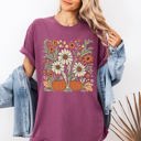 Large Berry Red Autumn Botanical Floral Pressed Flowers Pumpkins Thanksgiving Harvest Comfort Colors Tee