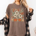 XL Espresso Brown Autumn Botanical Floral Pressed Flowers Pumpkins Thanksgiving Harvest Comfort Colors Tee