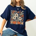 XXXL Navy Autumn Botanical Floral Pressed Flowers Pumpkins Thanksgiving Harvest Comfort Colors Tee