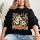 XXXL Black Autumn Botanical Floral Pressed Flowers Pumpkins Thanksgiving Season Cozy Sweatshirt