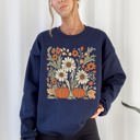 Large Navy Autumn Botanical Floral Pressed Flowers Pumpkins Thanksgiving Season Cozy Sweatshirt