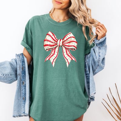 Christmas Cake Bow Ribbon Coquette Winter Santa Snow Holiday Edition Comfort Colors Tee