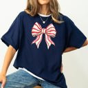 Medium Navy Christmas Cake Bow Ribbon Coquette Winter Santa Snow Holiday Edition Comfort Colors Tee