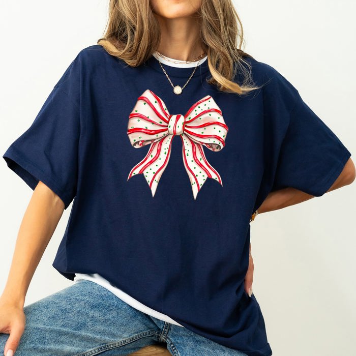 Christmas Cake Bow Ribbon Coquette Winter Santa Snow Holiday Edition Comfort Colors Tee