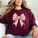 Small Maroon Christmas Cake Bow Ribbon Coquette Santa Snow Winter Festive Cozy Holiday Sweatshirt