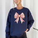 Small Navy Christmas Cake Bow Ribbon Coquette Santa Snow Winter Festive Cozy Holiday Sweatshirt
