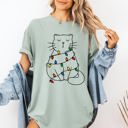 XXL Bay Light Sage Christmas Cat Lights Santa Feline Holiday Cheer For Cat Lovers Comfort Colors Tee