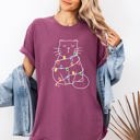 Medium Berry Red Christmas Cat Lights Santa Feline Holiday Cheer For Cat Lovers Comfort Colors Tee