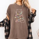 XXXL Espresso Brown Christmas Cat Lights Santa Feline Holiday Cheer For Cat Lovers Comfort Colors Tee