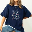 XXL Navy Christmas Cat Lights Santa Feline Holiday Cheer For Cat Lovers Comfort Colors Tee