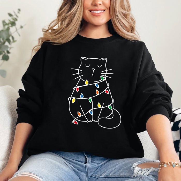 Christmas Cat Lights Santa Feline Cat Lover Festive Holiday Cozy Warm Winter Nights Sweatshirt