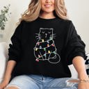 XL Black Christmas Cat Lights Santa Feline Cat Lover Festive Holiday Cozy Warm Winter Nights Sweatshirt