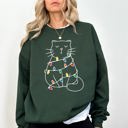 XXXL Forest Green Christmas Cat Lights Santa Feline Cat Lover Festive Holiday Cozy Warm Winter Nights Sweatshirt