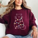 Large Maroon Christmas Cat Lights Santa Feline Cat Lover Festive Holiday Cozy Warm Winter Nights Sweatshirt