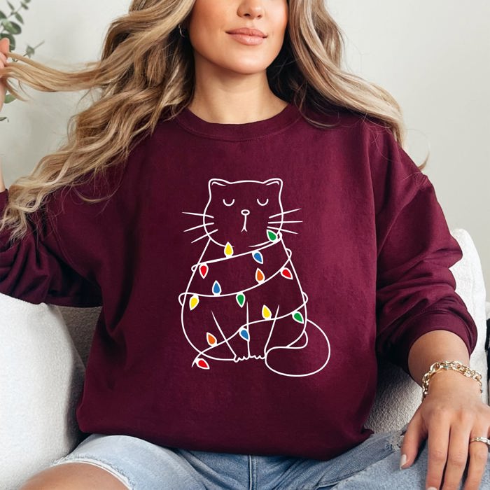 Christmas Cat Lights Santa Feline Cat Lover Festive Holiday Cozy Warm Winter Nights Sweatshirt