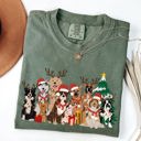 Small Moss Dark Green Christmas Dogs Antlers Reindeer Santa Dog Lover Holiday Edition Comfort Colors Tee