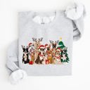 XXXL Ash Light Gray Christmas Dogs Antlers Reindeer Santa Claus Dog Lover Holiday Scene Festive Sweatshirt