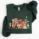Small Forest Green Christmas Dogs Antlers Reindeer Santa Claus Dog Lover Holiday Scene Festive Sweatshirt