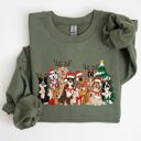 XL Military Green Christmas Dogs Antlers Reindeer Santa Claus Dog Lover Holiday Scene Festive Sweatshirt