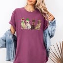 Medium Berry Red Christmas Dogs Santa Retriever Labrador Holiday Pups In Santa Hats Comfort Colors Tee