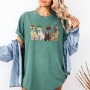XL Light Green Christmas Dogs Santa Retriever Labrador Holiday Pups In Santa Hats Comfort Colors Tee