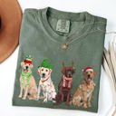 XXL Moss Dark Green Christmas Dogs Santa Retriever Labrador Holiday Pups In Santa Hats Comfort Colors Tee