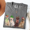 Small Pepper Dark Gray Christmas Dogs Santa Retriever Labrador Holiday Pups In Santa Hats Comfort Colors Tee