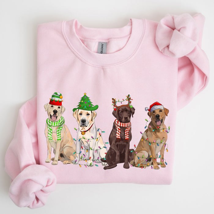 Christmas Dogs Retriever Labrador Santa Claus Holiday Scene Illustration Sweatshirt