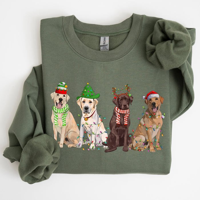 Christmas Dogs Retriever Labrador Santa Claus Holiday Scene Illustration Sweatshirt