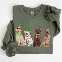 XL Military Green Christmas Dogs Retriever Labrador Santa Claus Holiday Scene Illustration Sweatshirt