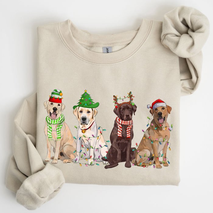 Christmas Dogs Retriever Labrador Santa Claus Holiday Scene Illustration Sweatshirt