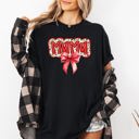 Large Black Christmas Mama Ribbon Bows Santa Classic Retro Tshirt Graphic Comfort Colors Tee