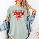 Medium Bay Light Sage Christmas Mama Ribbon Bows Santa Classic Retro Tshirt Graphic Comfort Colors Tee