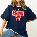 Large Navy Christmas Mama Ribbon Bows Santa Classic Retro Tshirt Graphic Comfort Colors Tee