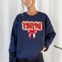  Christmas Mama Ribbon Bows Classic Retro Santa Holiday Cheer Cozy Christmas Sweatshirt