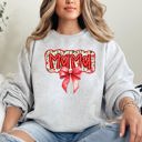 XXXL Ash Light Gray Christmas Mama Ribbon Bows Classic Retro Santa Holiday Cheer Cozy Christmas Sweatshirt