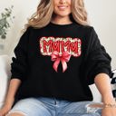 Small Black Christmas Mama Ribbon Bows Classic Retro Santa Holiday Cheer Cozy Christmas Sweatshirt