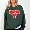 XXL Forest Green Christmas Mama Ribbon Bows Classic Retro Santa Holiday Cheer Cozy Christmas Sweatshirt