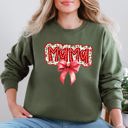 Medium Military Green Christmas Mama Ribbon Bows Classic Retro Santa Holiday Cheer Cozy Christmas Sweatshirt