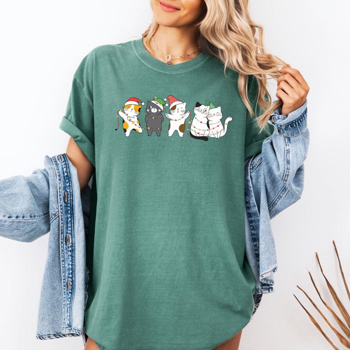 Festive Christmas Party Cats Santa Cute Cat Lover Graphic Edition Comfort Colors Tee